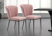 Set of Two Tufted Pink and Black Upholstered Velvet Wing Back Dining Side Chairs-Dining Chairs-DECOROLALA