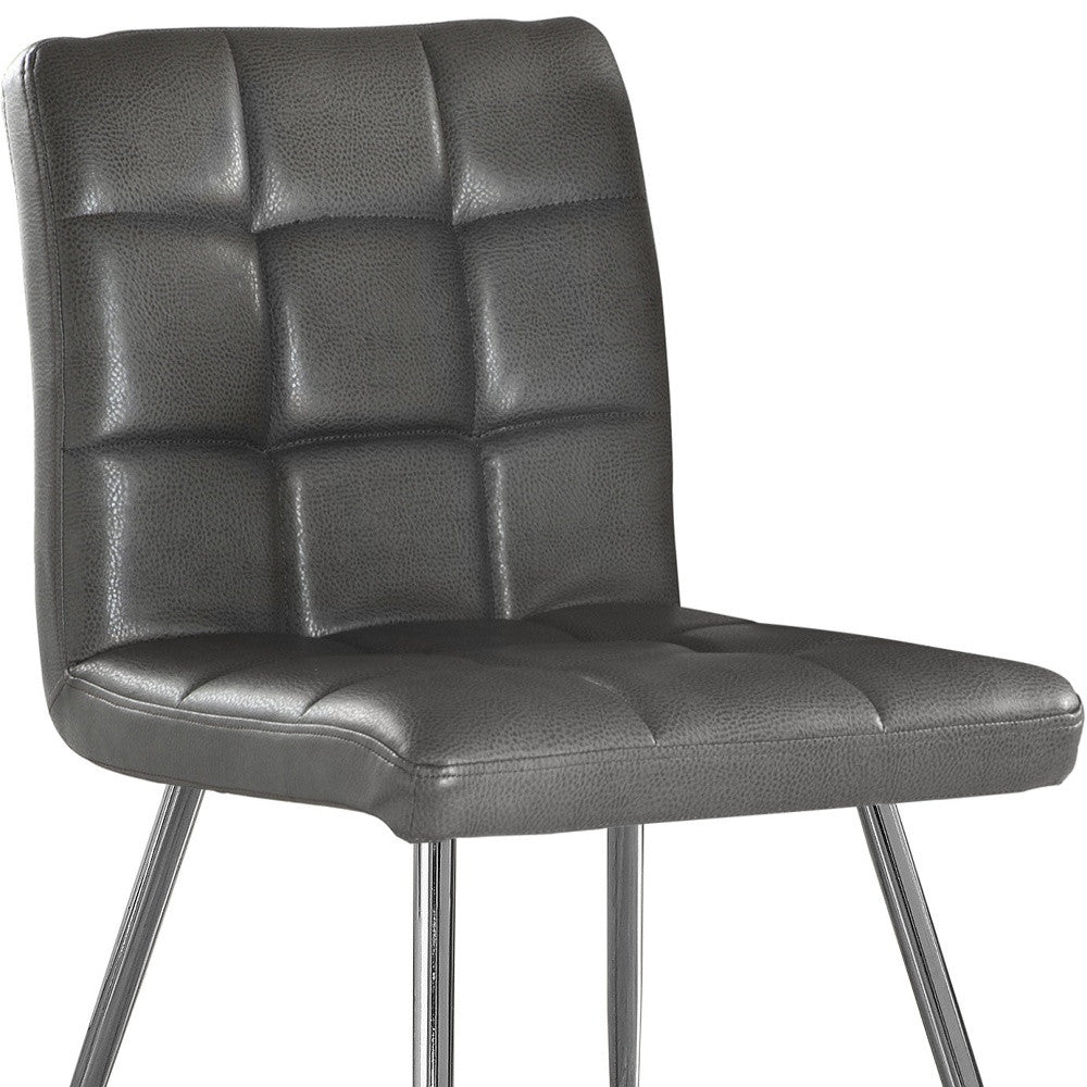 Set of Two Tufted White And Silver Upholstered Faux Leather Dining Side Chairs-Dining Chairs-DECOROLALA