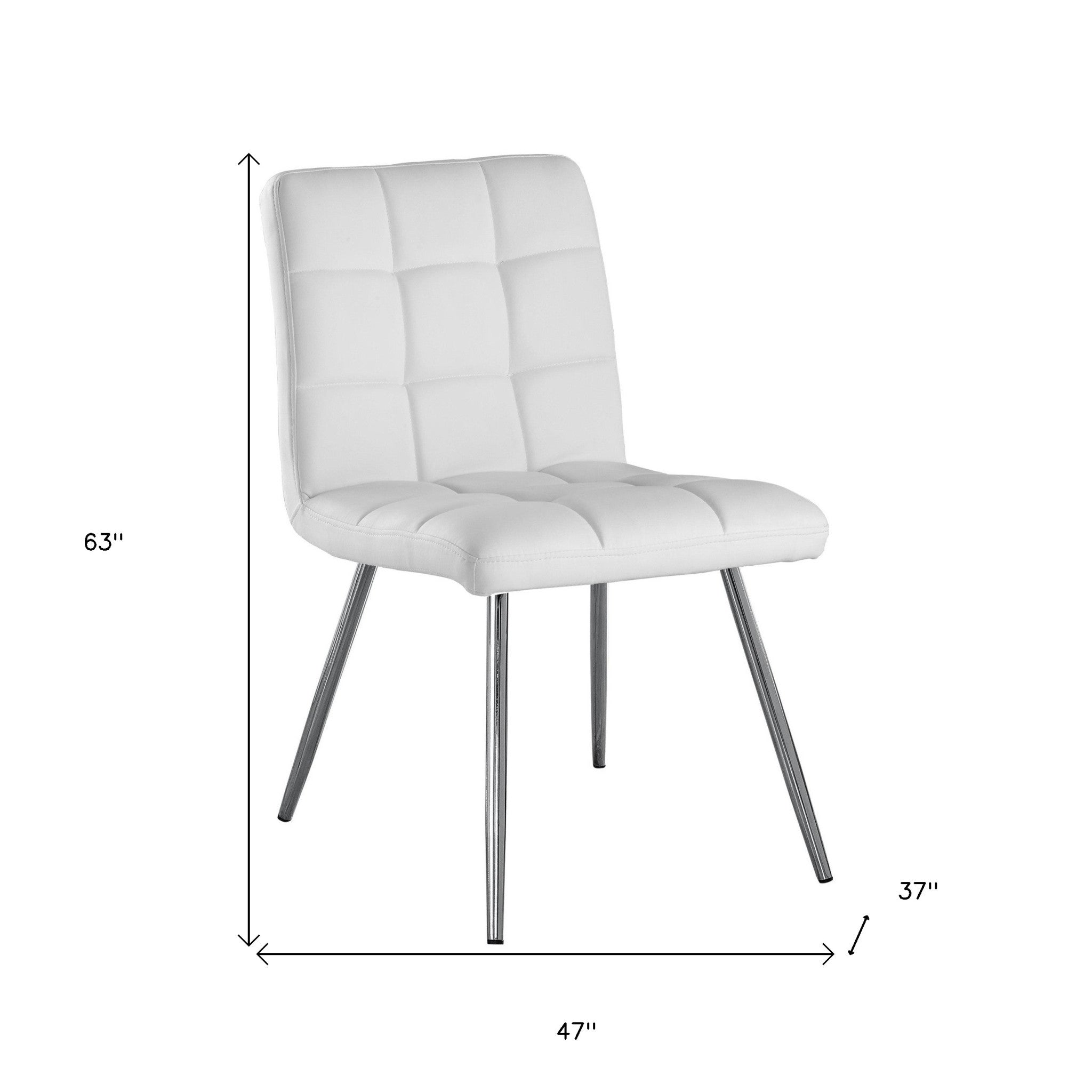 Set of Two Tufted White And Silver Upholstered Faux Leather Dining Side Chairs-Dining Chairs-DECOROLALA