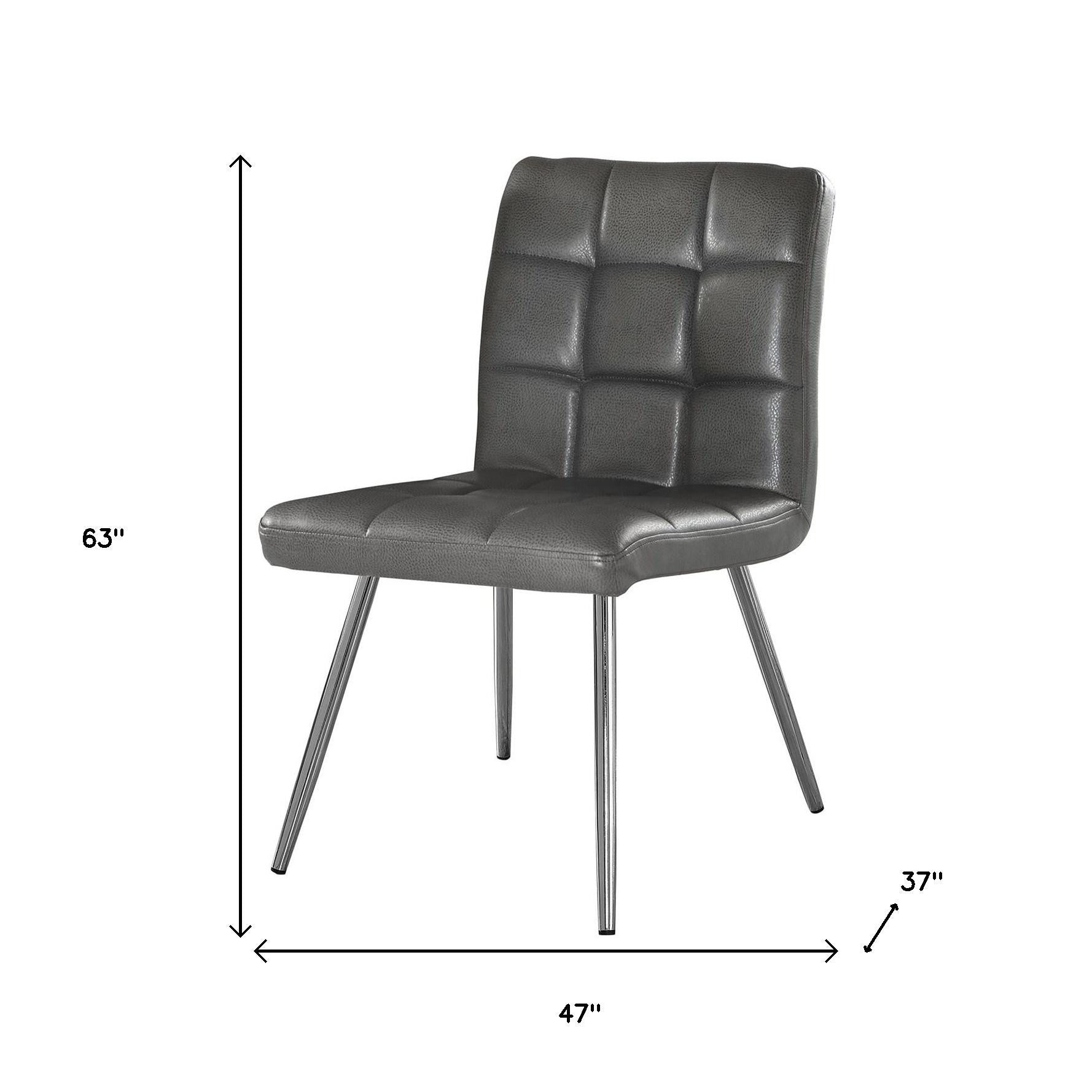 Set of Two Tufted White And Silver Upholstered Faux Leather Dining Side Chairs-Dining Chairs-DECOROLALA