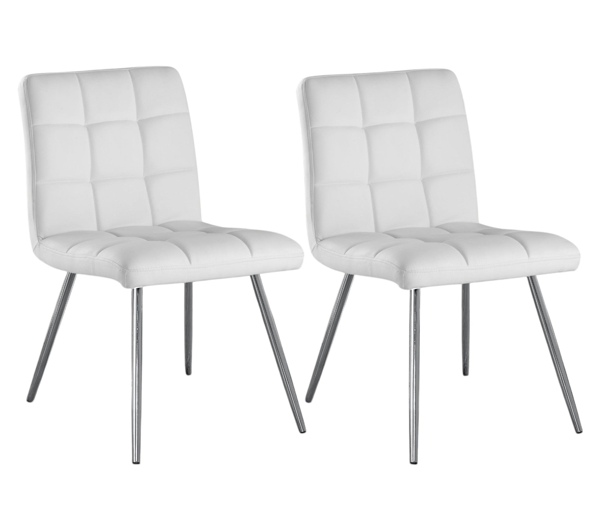 Set of Two Tufted White And Silver Upholstered Faux Leather Dining Side Chairs-Dining Chairs-DECOROLALA