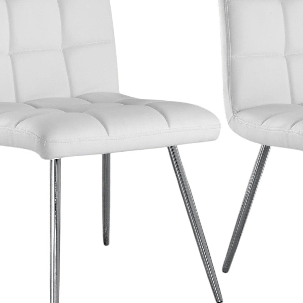 Set of Two Tufted White And Silver Upholstered Faux Leather Dining Side Chairs-Dining Chairs-DECOROLALA