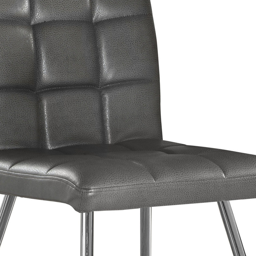 Set of Two Tufted White And Silver Upholstered Faux Leather Dining Side Chairs-Dining Chairs-DECOROLALA