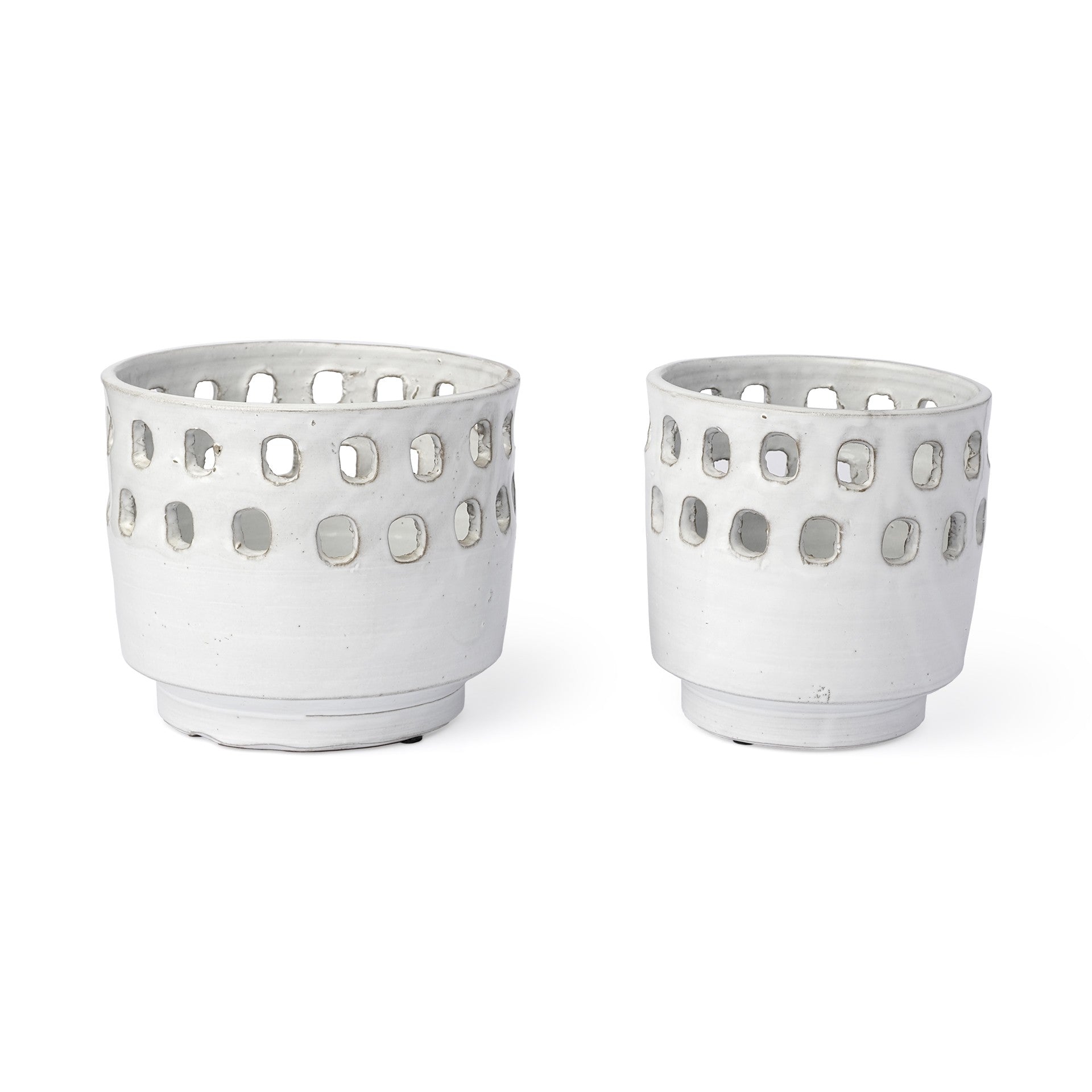 Set of Two White Abstract Cylinder Ceramic Table Vase-Vases-DECOROLALA