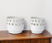Set of Two White Abstract Cylinder Ceramic Table Vase-Vases-DECOROLALA