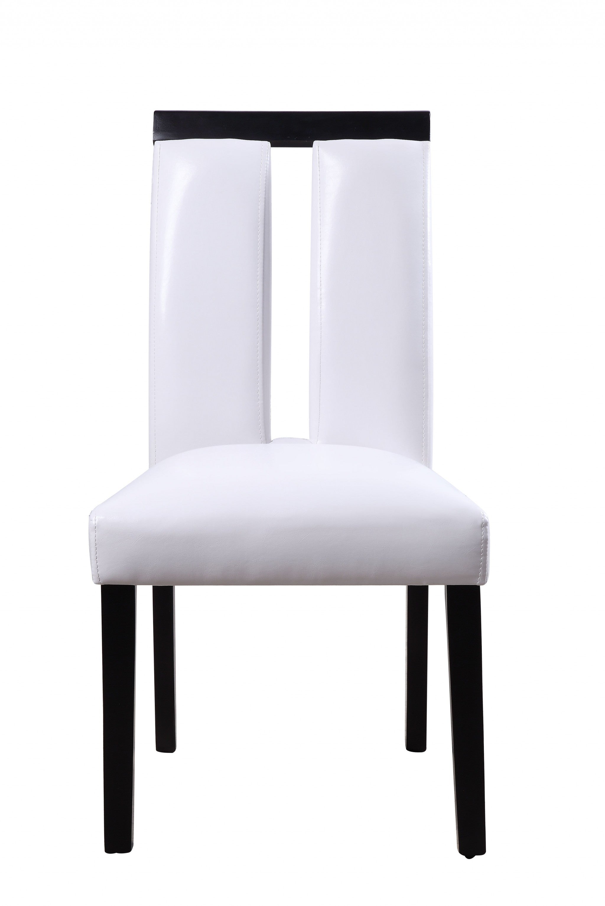 Set of Two White And Black Upholstered Faux Leather Dining Side Chairs-Dining Chairs-DECOROLALA