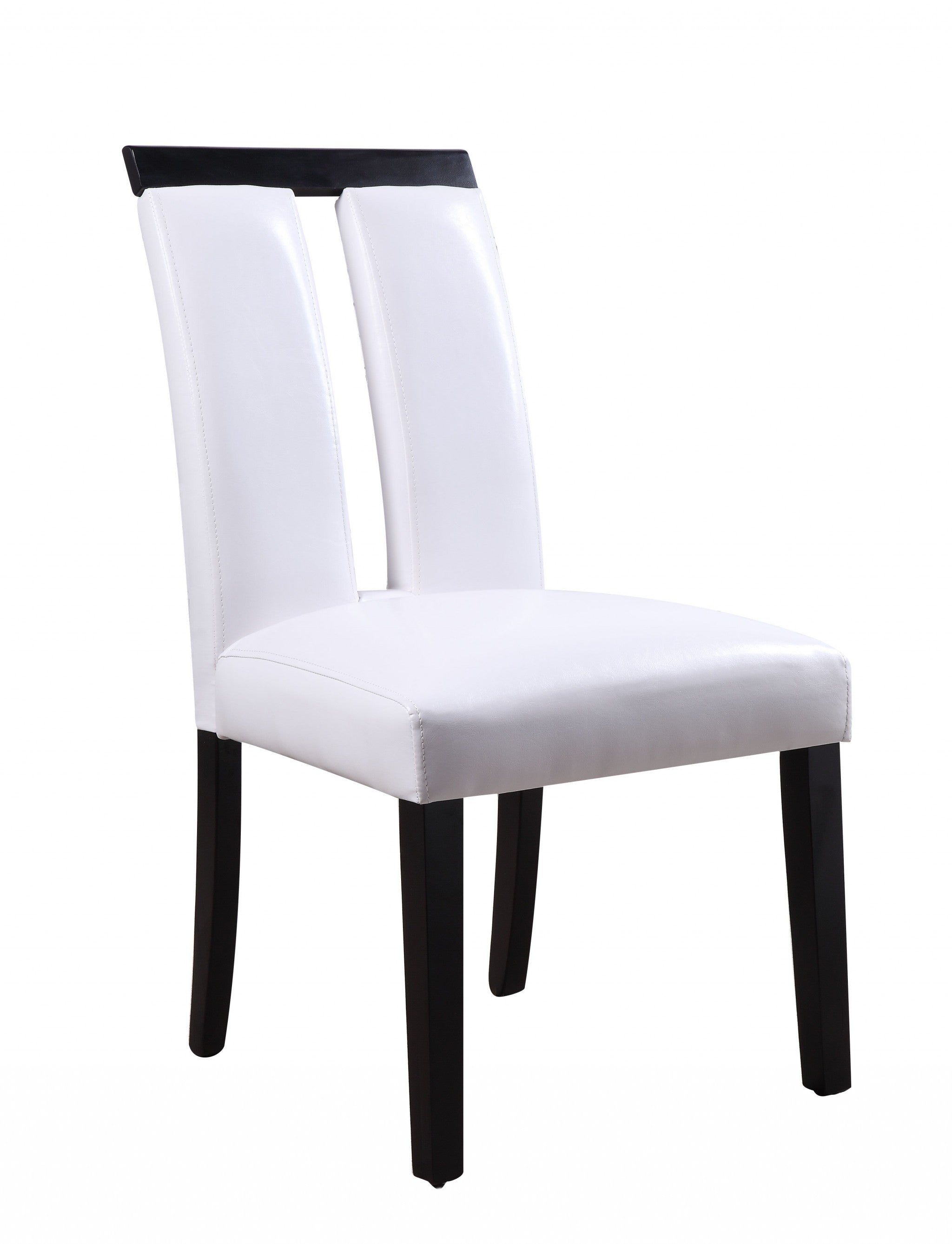 Set of Two White And Black Upholstered Faux Leather Dining Side Chairs-Dining Chairs-DECOROLALA