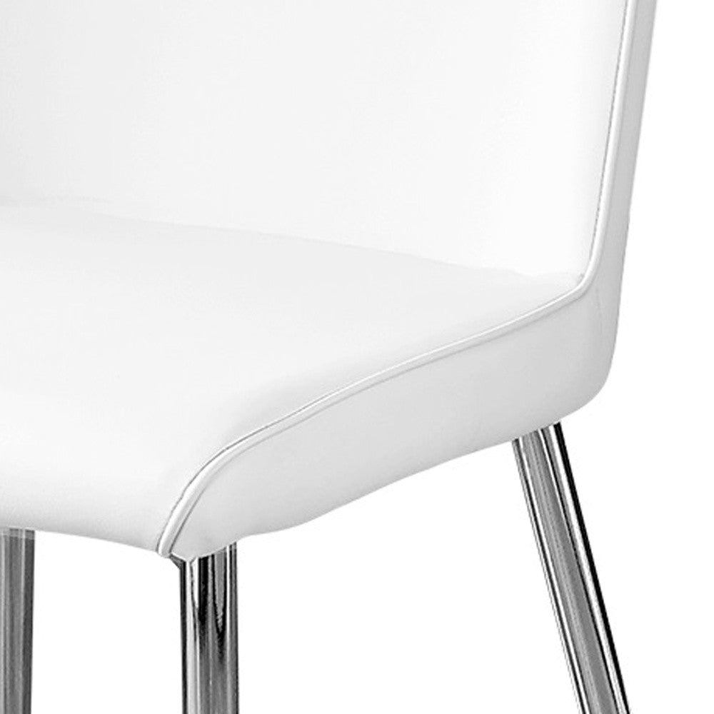 Set of Two White And Silver Upholstered Faux Leather Dining Side Chairs-Dining Chairs-DECOROLALA