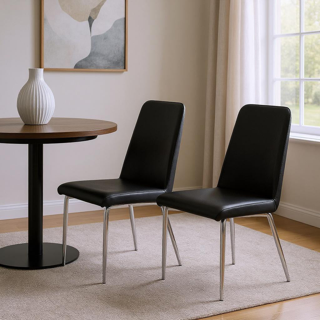 Set of Two White And Silver Upholstered Faux Leather Dining Side Chairs-Dining Chairs-DECOROLALA