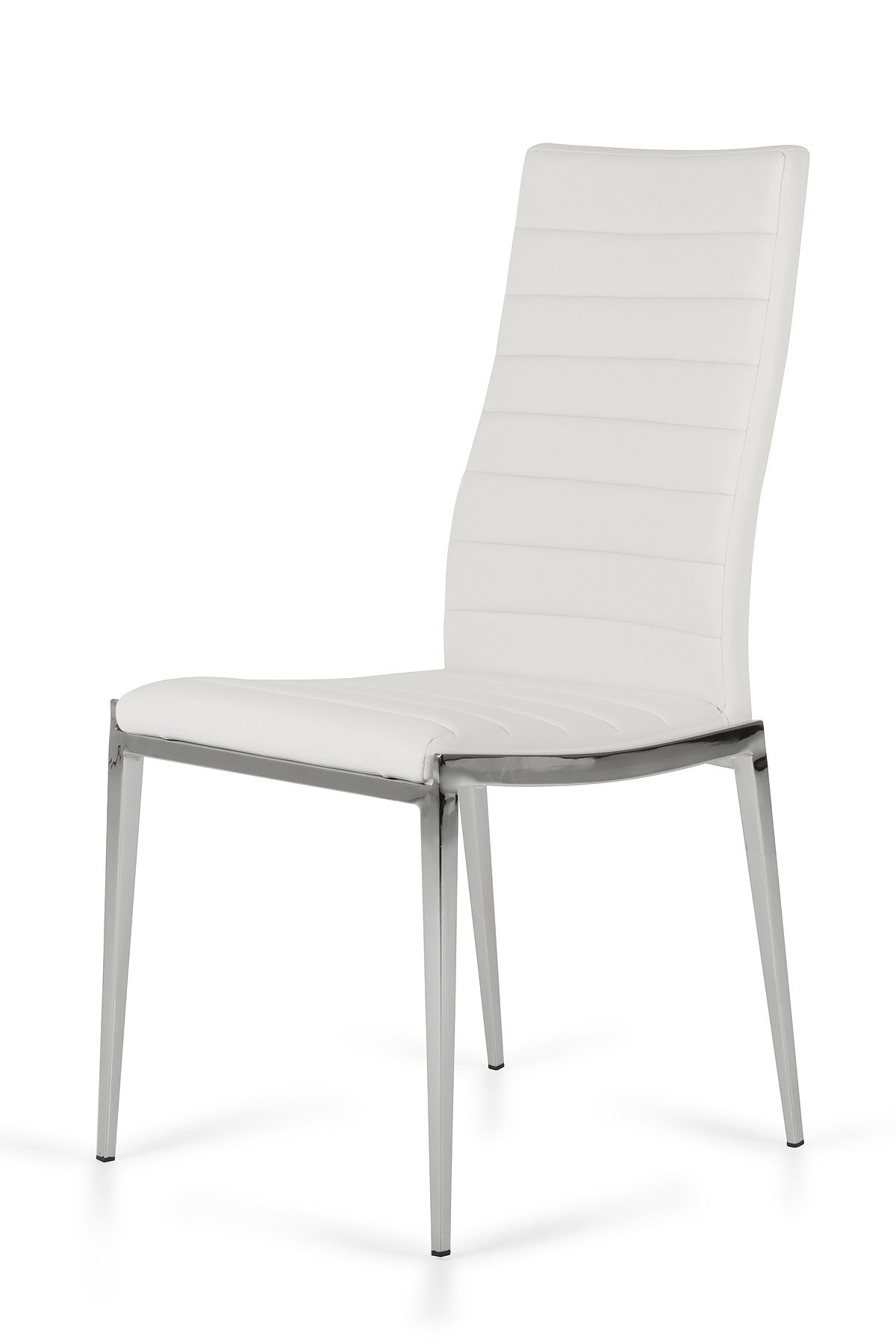 Set of Two White And Silver Upholstered Faux Leather Dining Side Chairs-Dining Chairs-DECOROLALA