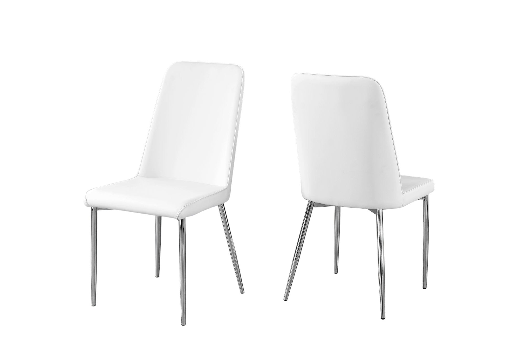 Set of Two White And Silver Upholstered Faux Leather Dining Side Chairs-Dining Chairs-DECOROLALA