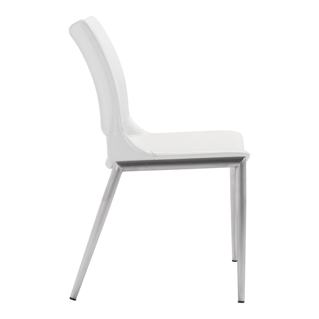 Set of Two White And Silver Upholstered Faux Leather Dining Side Chairs-Dining Chairs-DECOROLALA