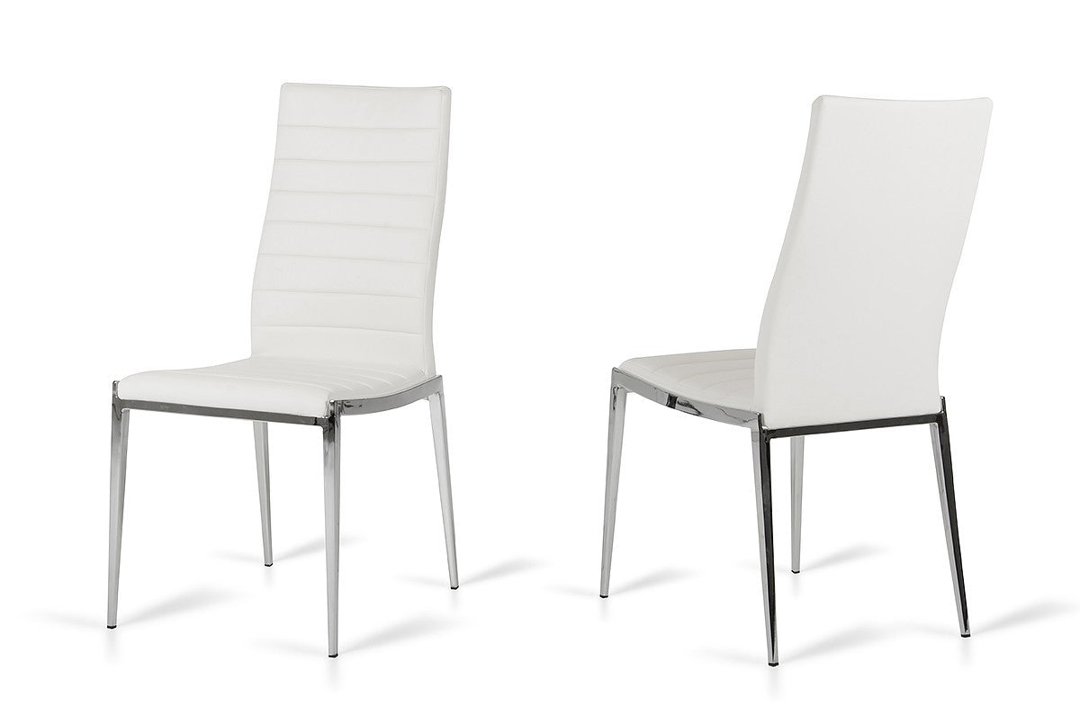 Set of Two White And Silver Upholstered Faux Leather Dining Side Chairs-Dining Chairs-DECOROLALA