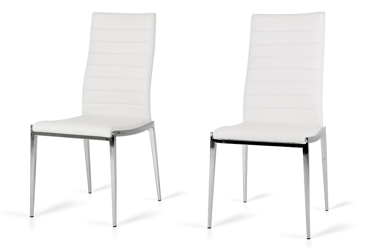 Set of Two White And Silver Upholstered Faux Leather Dining Side Chairs-Dining Chairs-DECOROLALA