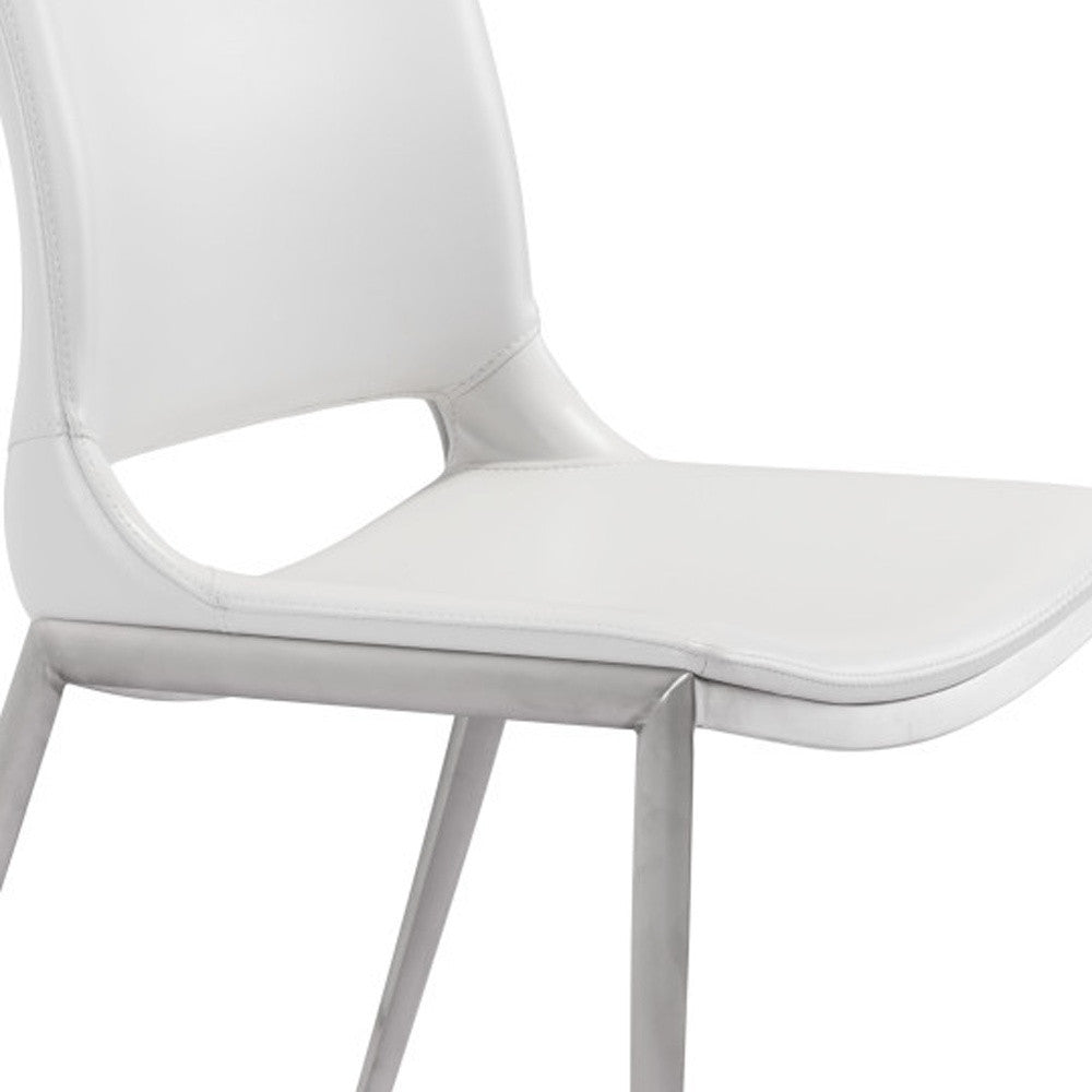 Set of Two White And Silver Upholstered Faux Leather Dining Side Chairs-Dining Chairs-DECOROLALA