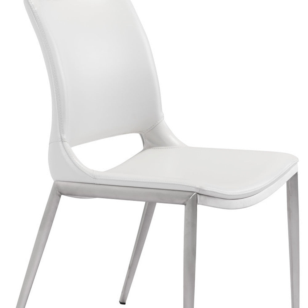 Set of Two White And Silver Upholstered Faux Leather Dining Side Chairs-Dining Chairs-DECOROLALA