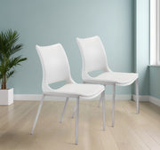 Set of Two White And Silver Upholstered Faux Leather Dining Side Chairs-Dining Chairs-DECOROLALA
