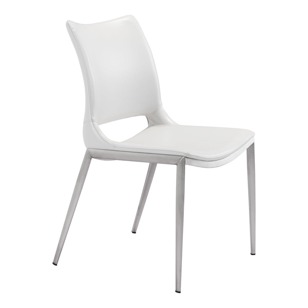 Set of Two White And Silver Upholstered Faux Leather Dining Side Chairs-Dining Chairs-DECOROLALA