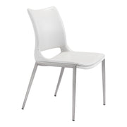 Set of Two White And Silver Upholstered Faux Leather Dining Side Chairs-Dining Chairs-DECOROLALA