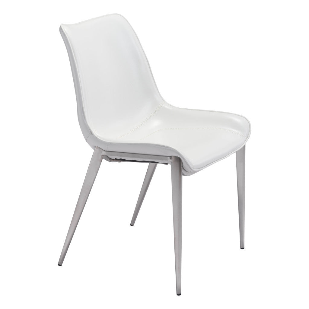 Set of Two White And Silver Upholstered Faux Leather Open Back Dining Side Chairs-Dining Chairs-DECOROLALA