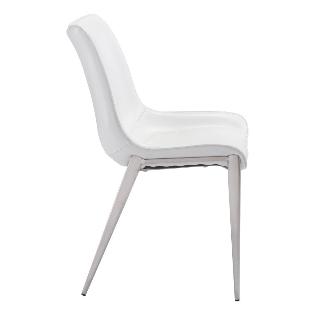 Set of Two White And Silver Upholstered Faux Leather Open Back Dining Side Chairs-Dining Chairs-DECOROLALA