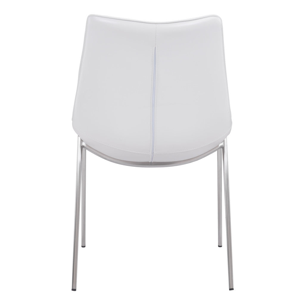 Set of Two White And Silver Upholstered Faux Leather Open Back Dining Side Chairs-Dining Chairs-DECOROLALA