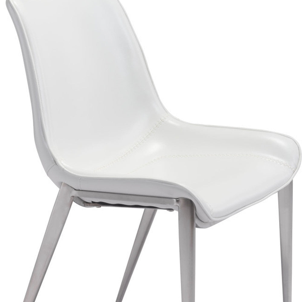 Set of Two White And Silver Upholstered Faux Leather Open Back Dining Side Chairs-Dining Chairs-DECOROLALA