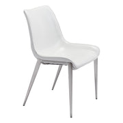 Set of Two White And Silver Upholstered Faux Leather Open Back Dining Side Chairs-Dining Chairs-DECOROLALA