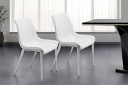 Set of Two White And Silver Upholstered Faux Leather Open Back Dining Side Chairs-Dining Chairs-DECOROLALA