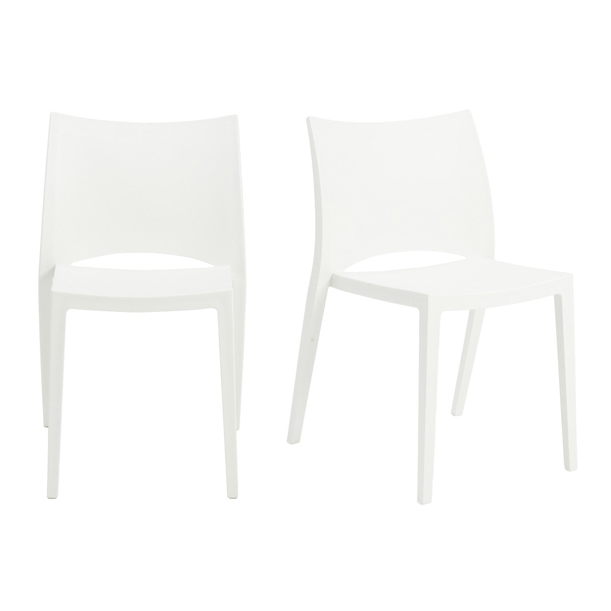 Set of Two White Heavy Duty Plastic Outdoor Stacking Dining Chairs-Outdoor Chairs-DECOROLALA