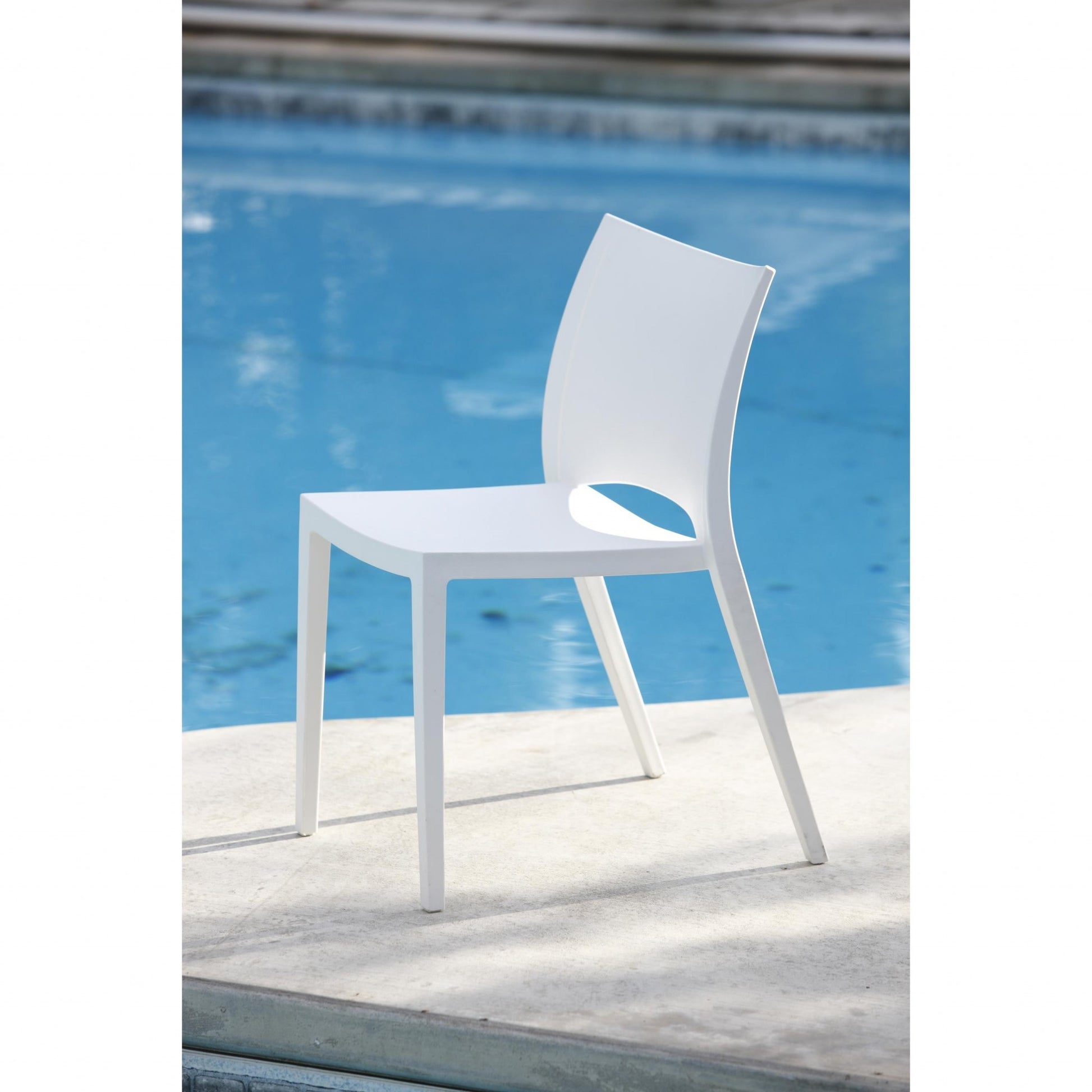 Set of Two White Heavy Duty Plastic Outdoor Stacking Dining Chairs-Outdoor Chairs-DECOROLALA