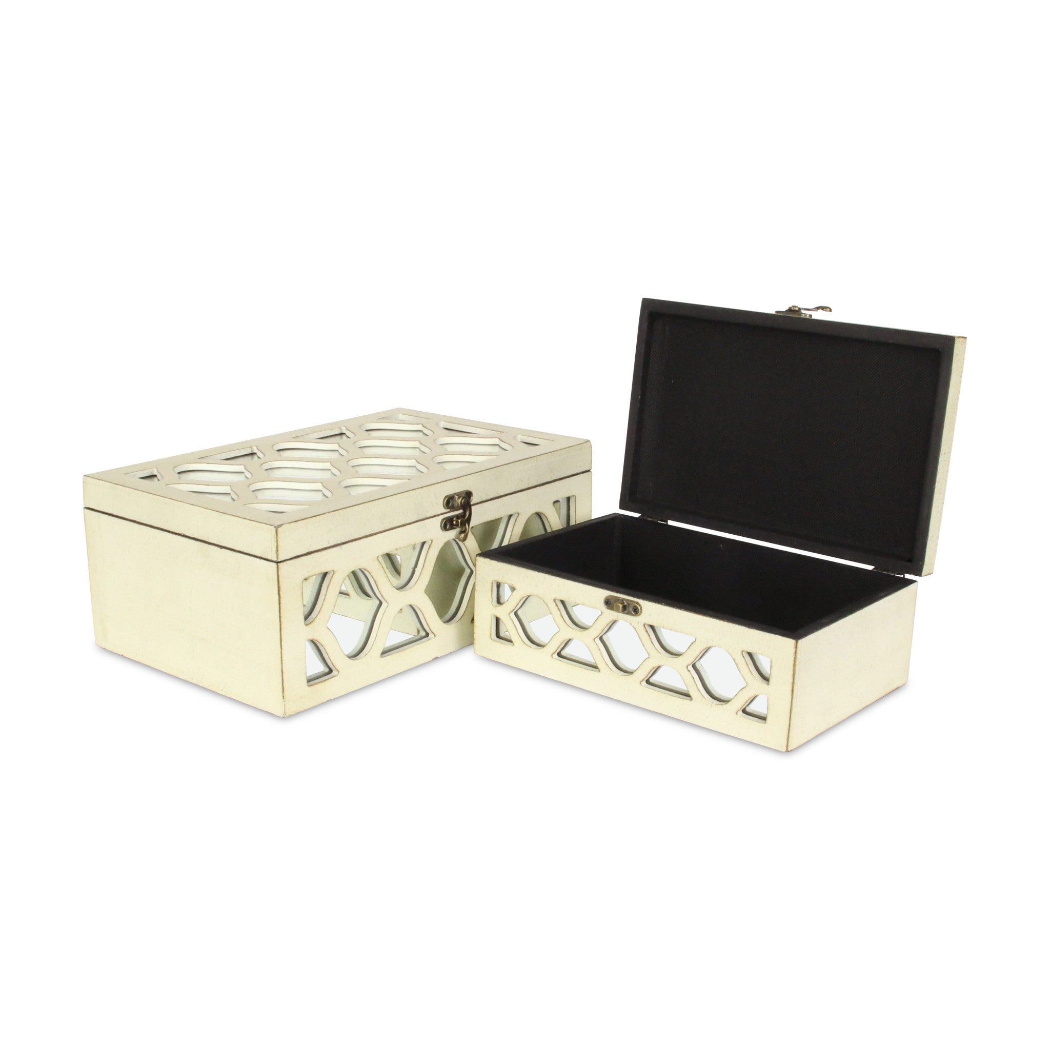 Set of Two White Mirrored Glass And Solid Wood Box With Lid-Organizers-DECOROLALA