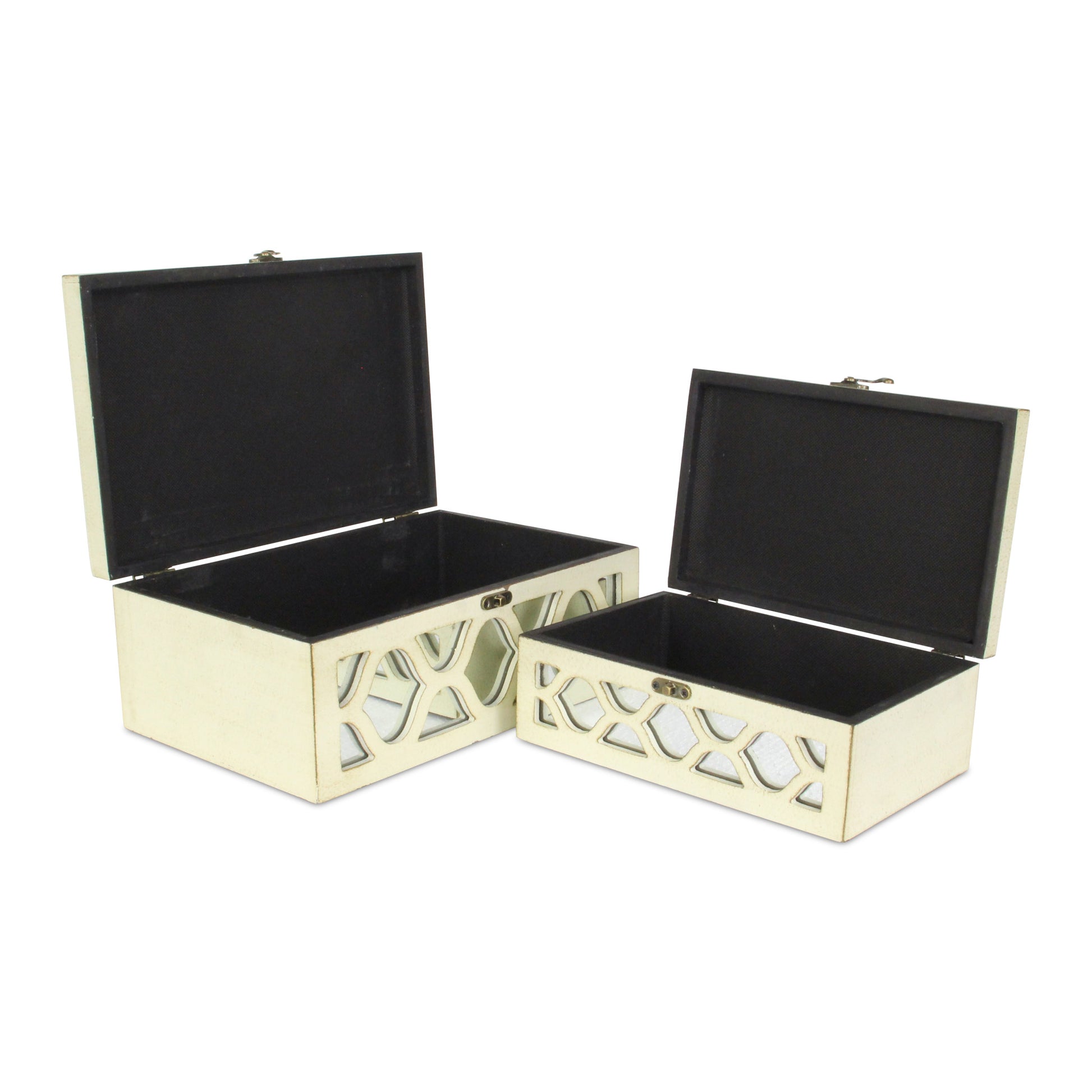 Set of Two White Mirrored Glass And Solid Wood Box With Lid-Organizers-DECOROLALA