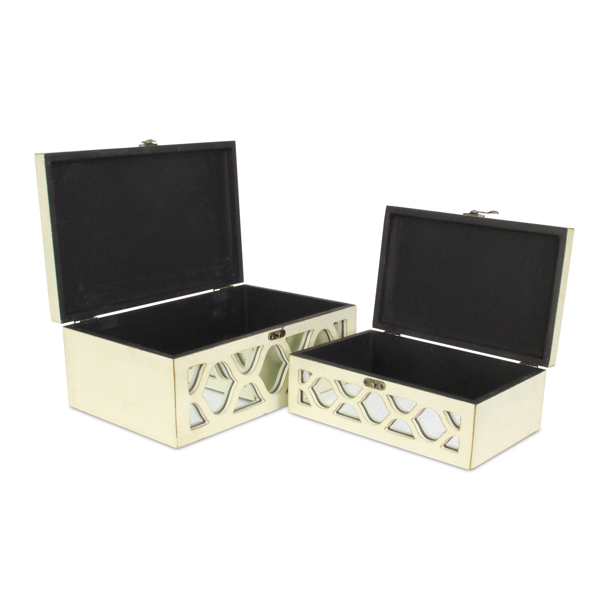 Set of Two White Mirrored Glass And Solid Wood Box With Lid-Organizers-DECOROLALA