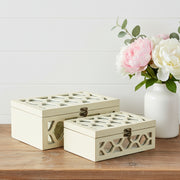 Set of Two White Mirrored Glass And Solid Wood Box With Lid-Organizers-DECOROLALA