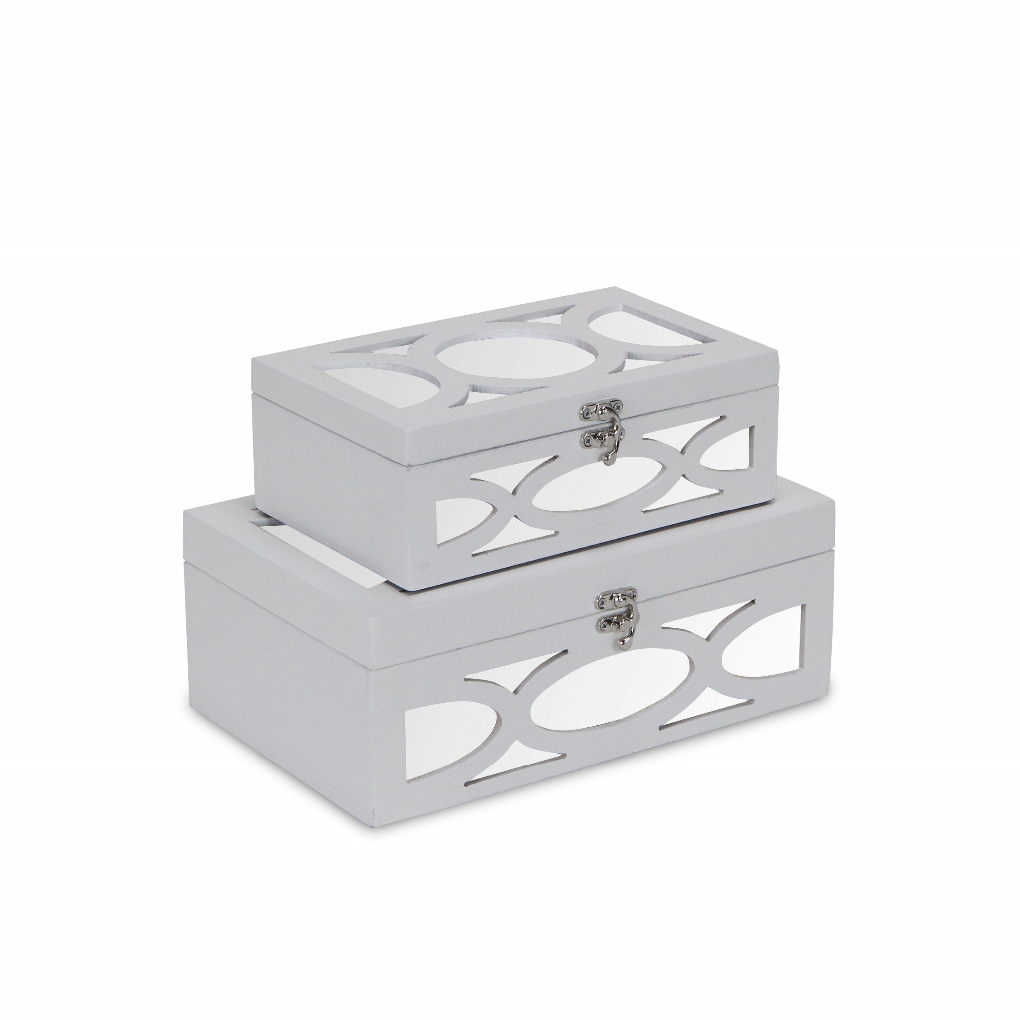 Set of Two White Mirrored Glass And Wood Box With Lid-Organizers-DECOROLALA