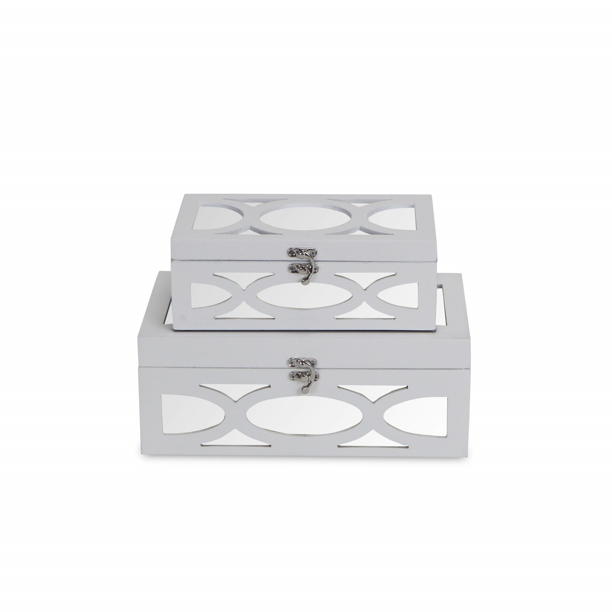 Set of Two White Mirrored Glass And Wood Box With Lid-Organizers-DECOROLALA