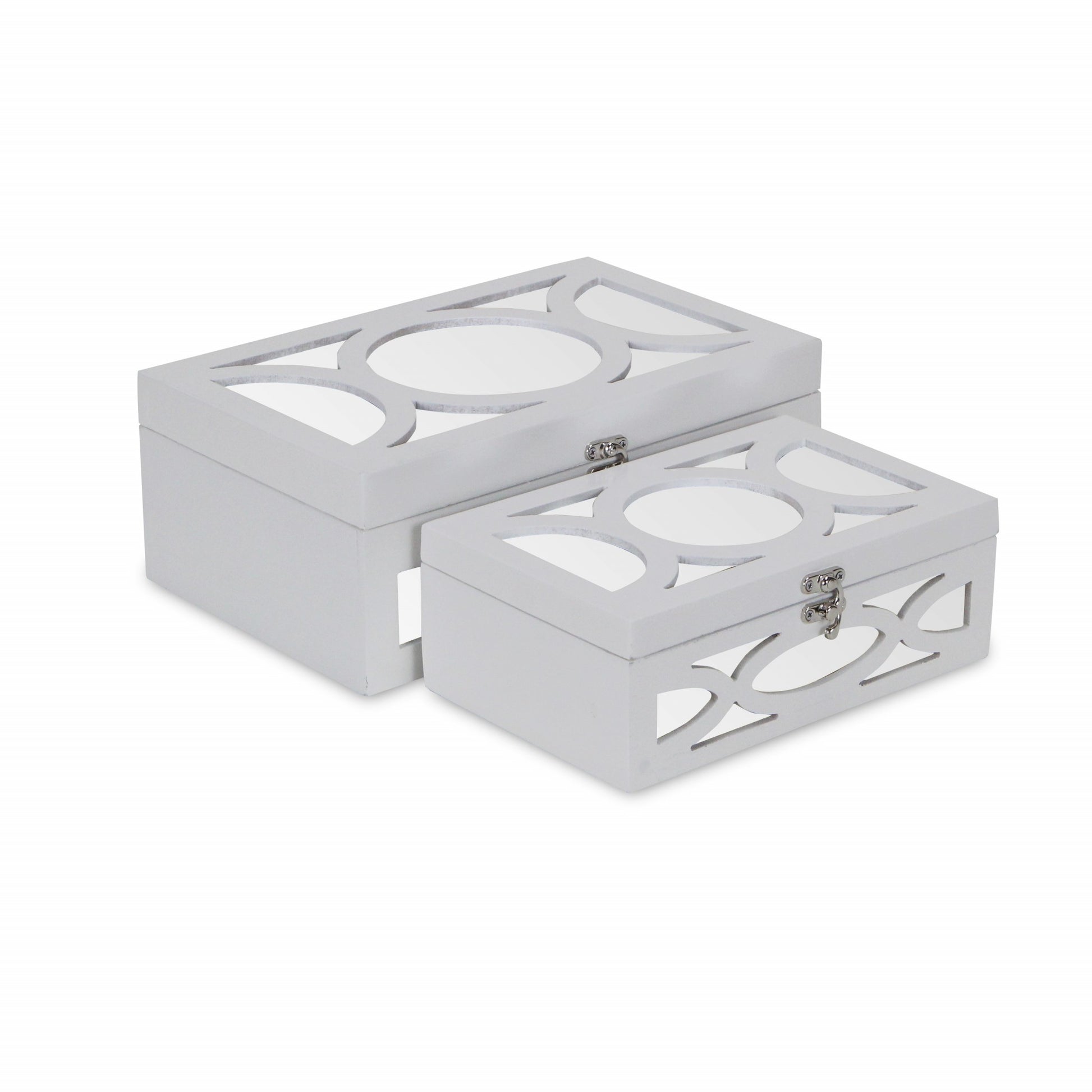 Set of Two White Mirrored Glass And Wood Box With Lid-Organizers-DECOROLALA
