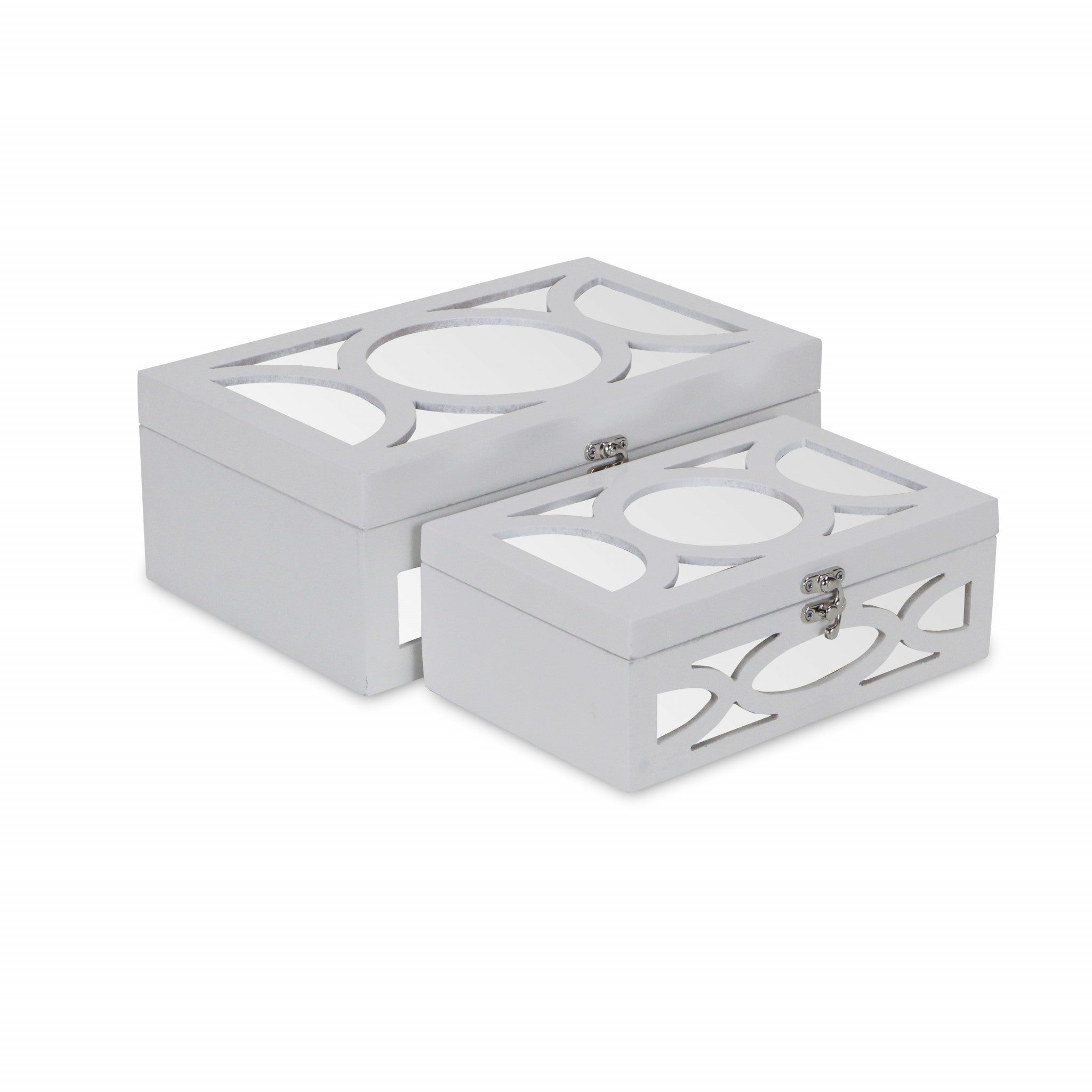 Set of Two White Mirrored Glass And Wood Box With Lid-Organizers-DECOROLALA