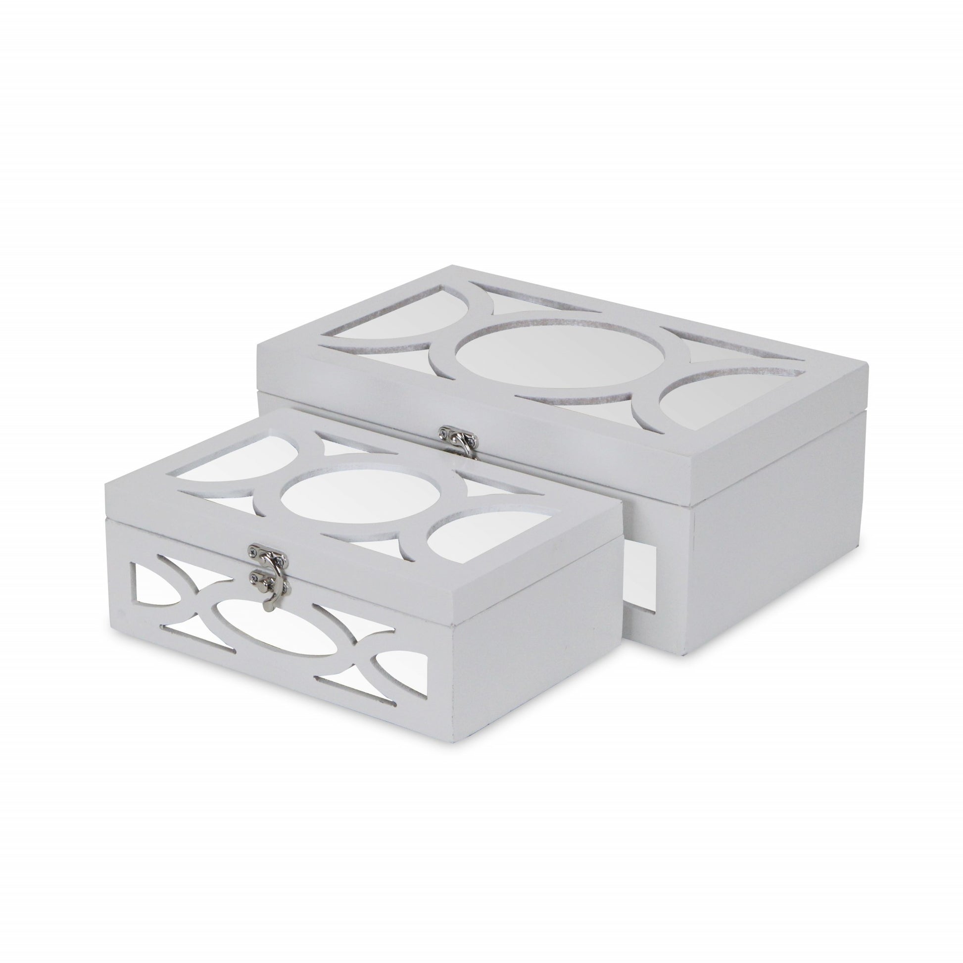 Set of Two White Mirrored Glass And Wood Box With Lid-Organizers-DECOROLALA