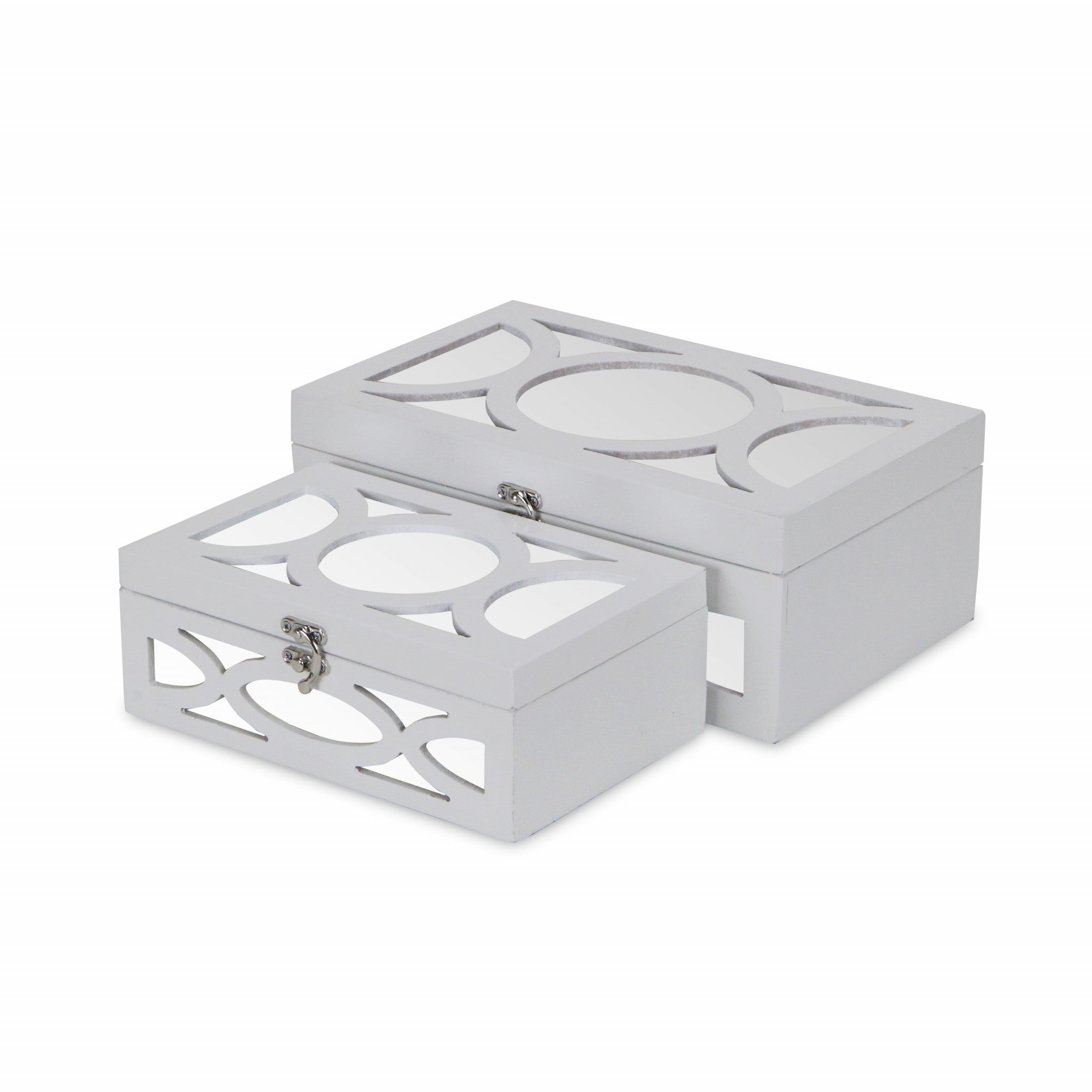Set of Two White Mirrored Glass And Wood Box With Lid-Organizers-DECOROLALA