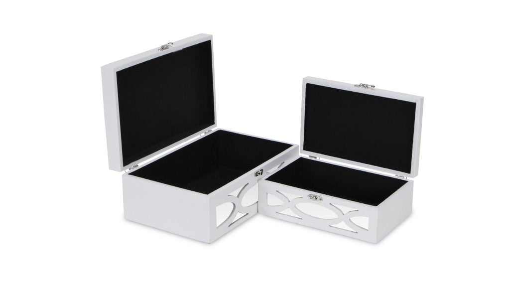 Set of Two White Mirrored Glass And Wood Box With Lid-Organizers-DECOROLALA