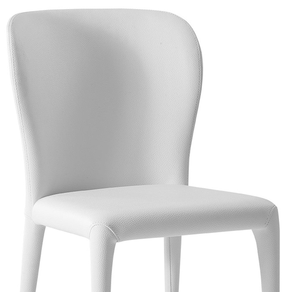 Set of Two White Upholstered Faux Leather Dining Side Chairs-Dining Chairs-DECOROLALA