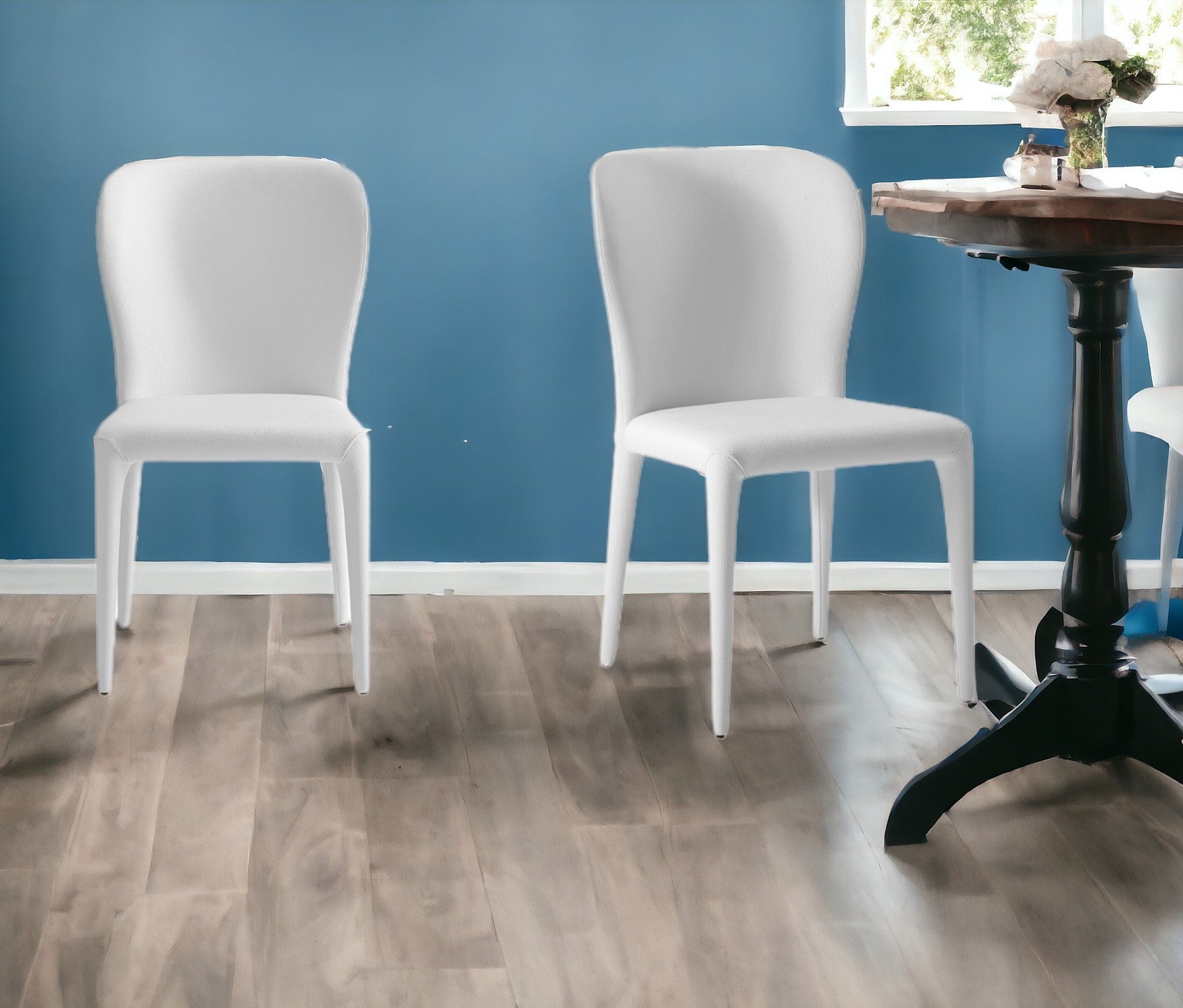 Set of Two White Upholstered Faux Leather Dining Side Chairs-Dining Chairs-DECOROLALA