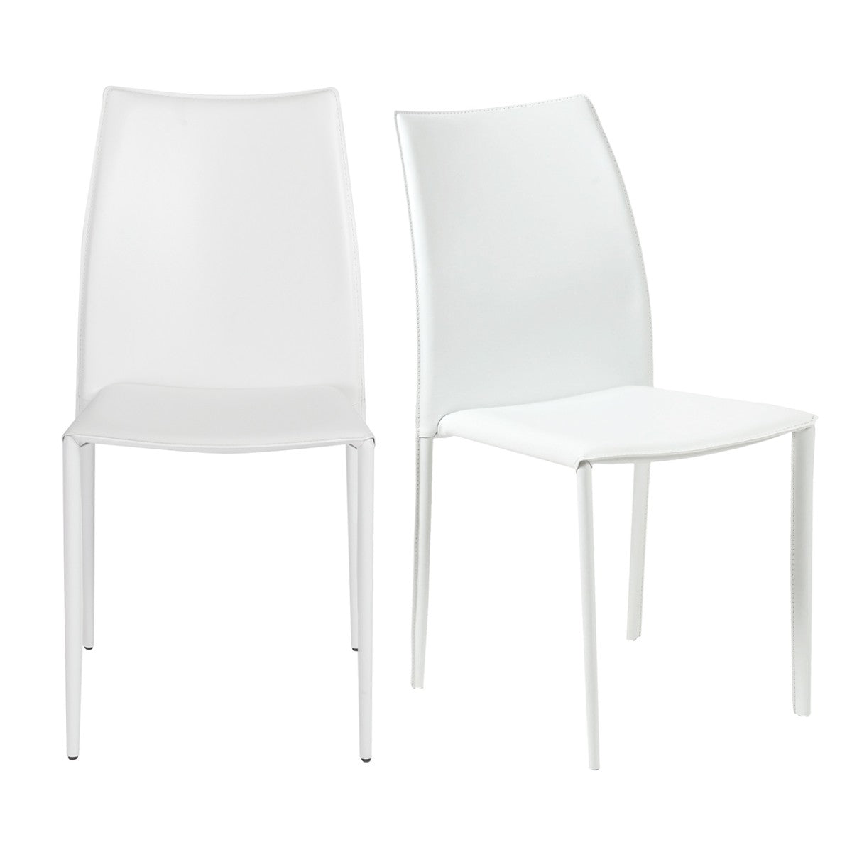 Set of Two White Upholstered Leather Dining Side Chairs-Dining Chairs-DECOROLALA