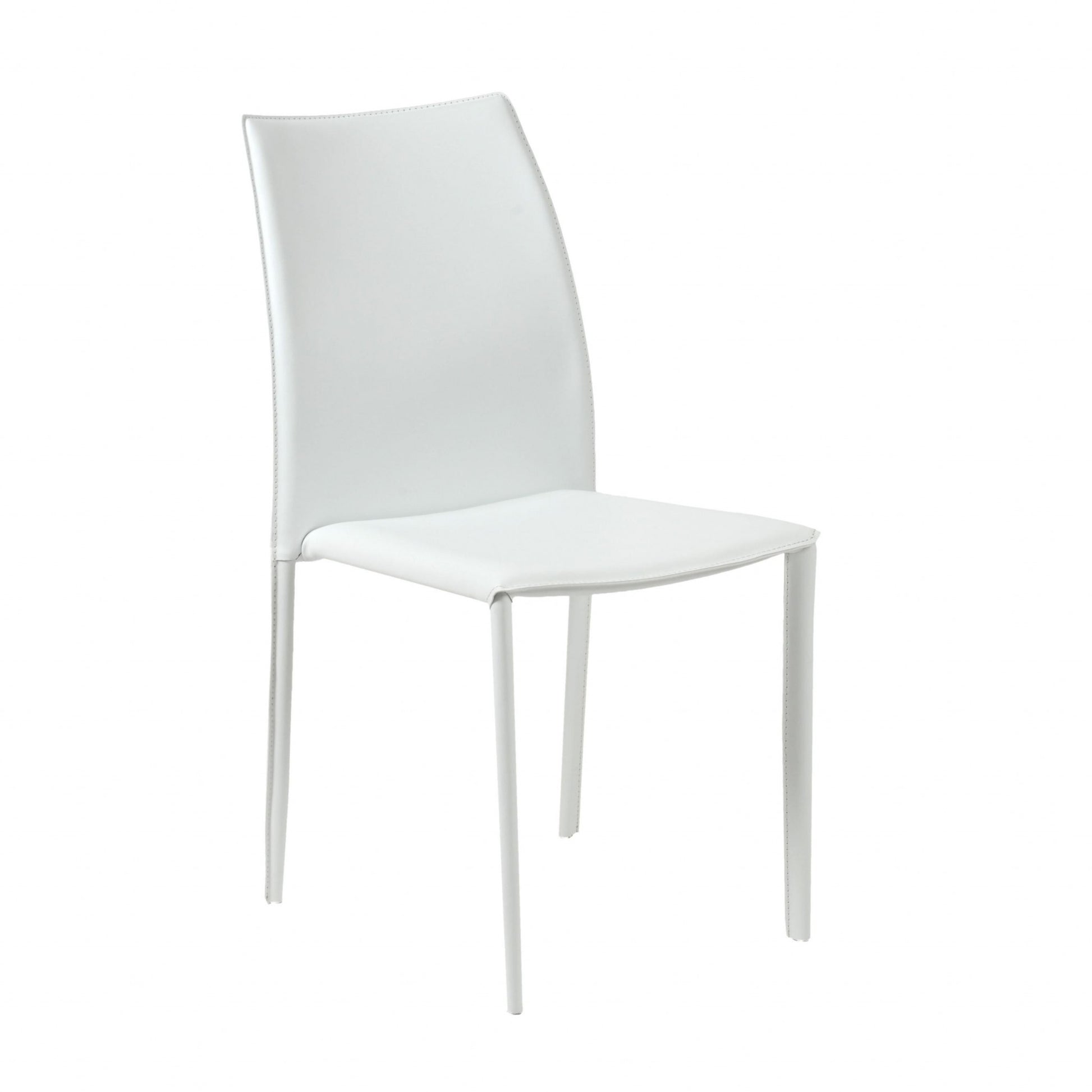 Set of Two White Upholstered Leather Dining Side Chairs-Dining Chairs-DECOROLALA