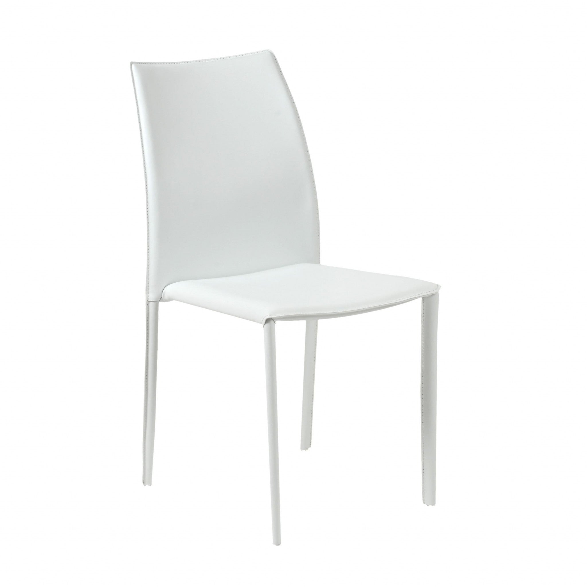 Set of Two White Upholstered Leather Dining Side Chairs-Dining Chairs-DECOROLALA