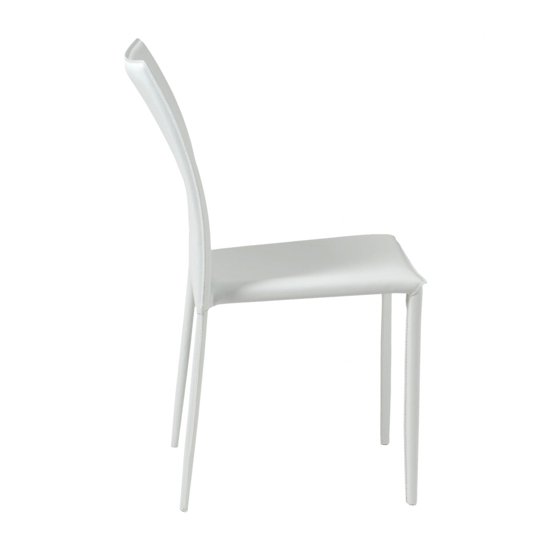 Set of Two White Upholstered Leather Dining Side Chairs-Dining Chairs-DECOROLALA