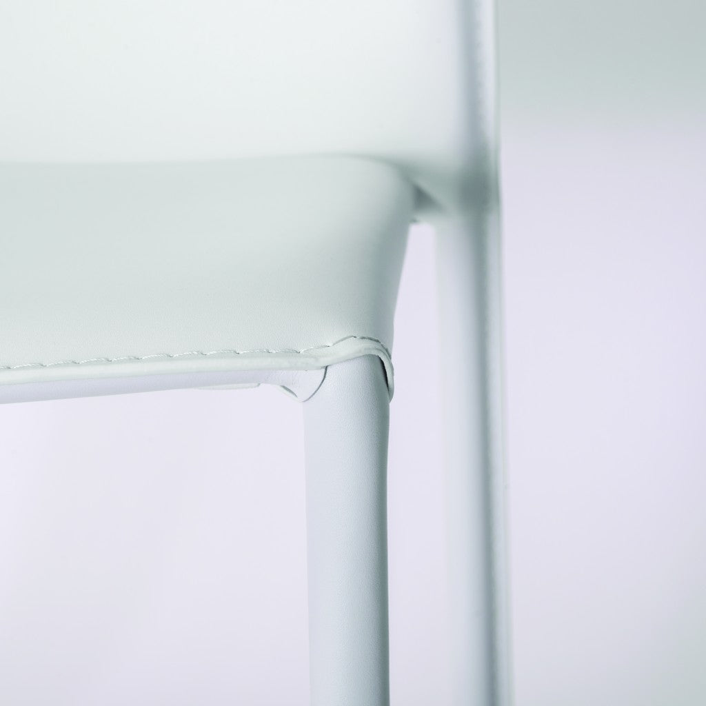 Set of Two White Upholstered Leather Dining Side Chairs-Dining Chairs-DECOROLALA