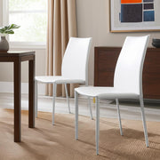 Set of Two White Upholstered Leather Dining Side Chairs-Dining Chairs-DECOROLALA